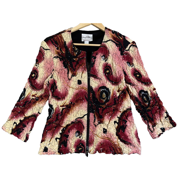 Joseph Ribkoff Jacket Size 6 Texture Full Zip Artsy Blazer Stretch Ruched Sequin - Picture 1 of 12